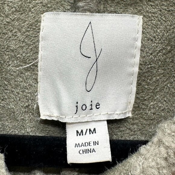 JOIE Shirt Jacket Womens M Sherpa Fleece Suede Lined Button Front Gray/Green - Picture 8 of 12